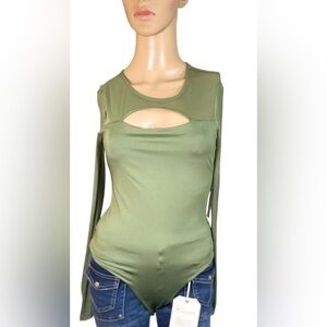 CRAVE FAME Cutout Illusion Mesh Bodysuit